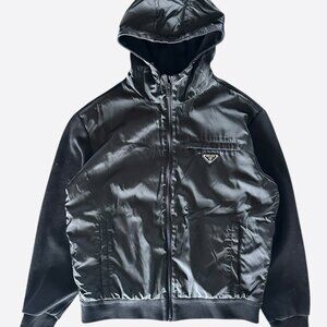 Prada Black Triangle Logo Re-Nylon Hooded Cardigan